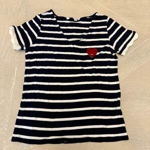 NAF NAF Black and White Striped Short Sleeve Tee with heart
